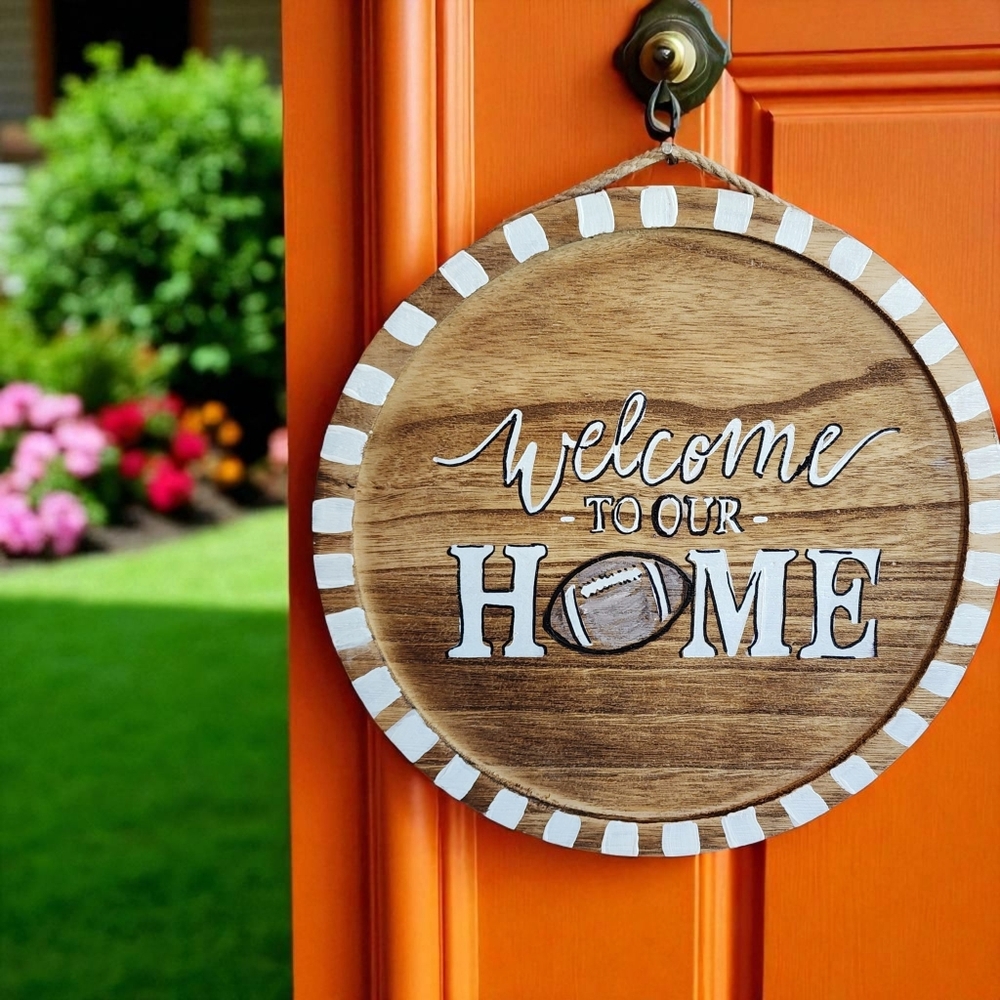 Handpainted WELCOME HOME Sign Football HOST PICK SUPER BOWL SUNDAY